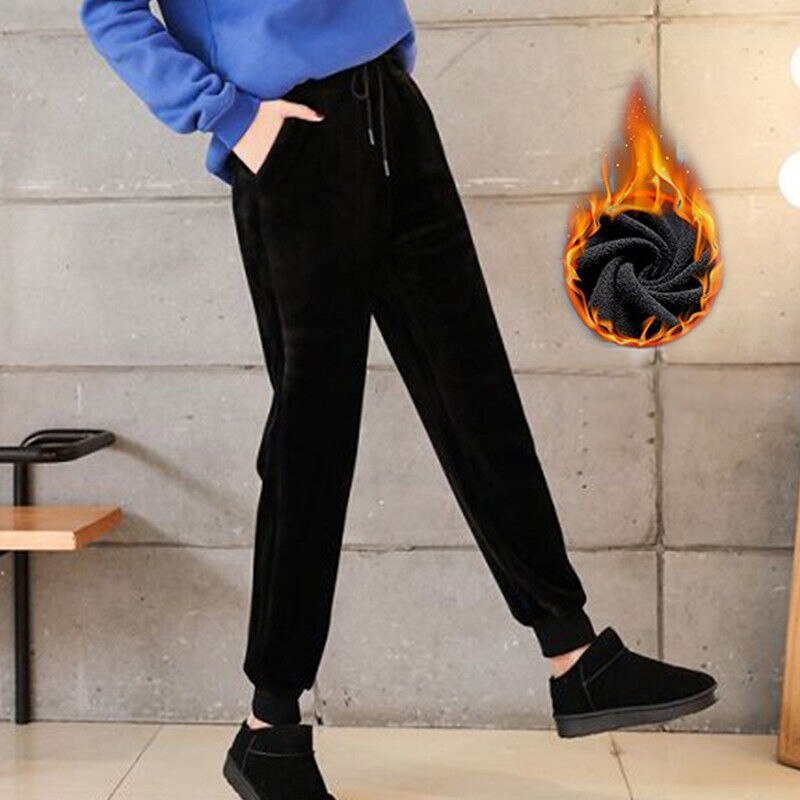 Women Winter Lamb Fur Cashmere Slim Pants Women Casual Warm Pants Harem Pants Thick Lined Fleece Autumn Sweatpants Trousers