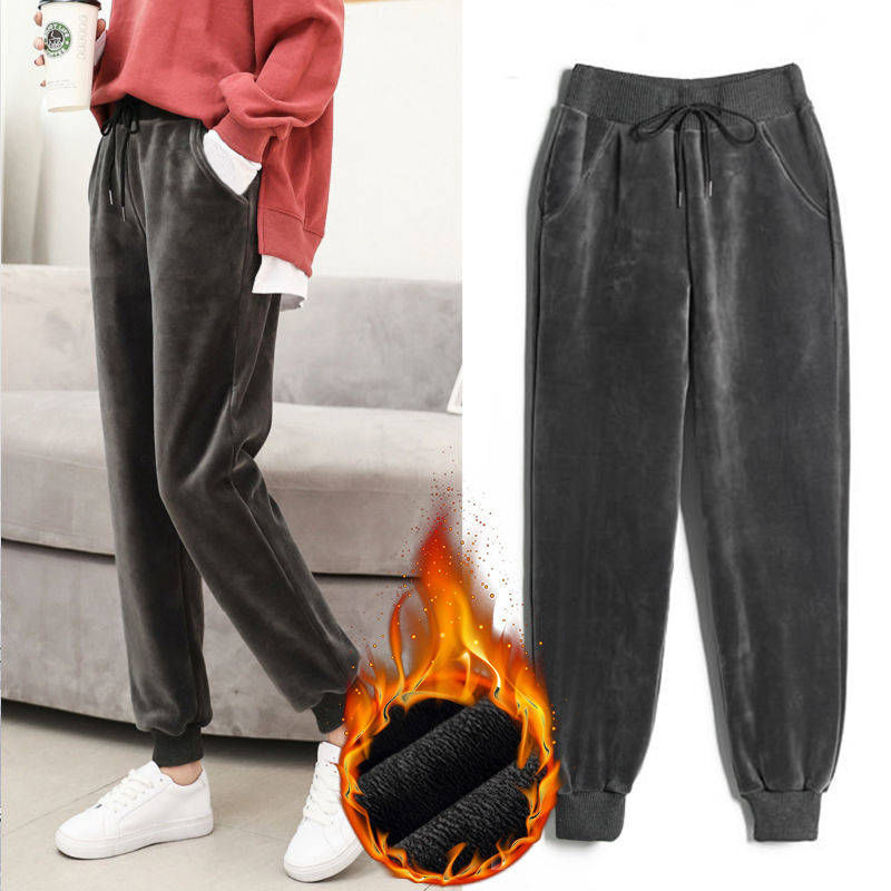 Women Winter Lamb Fur Cashmere Slim Pants Women Casual Warm Pants Harem Pants Thick Lined Fleece Autumn Sweatpants Trousers