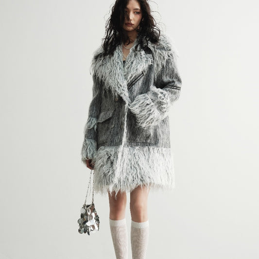 Fur Patchwork Wool Overalls Coat